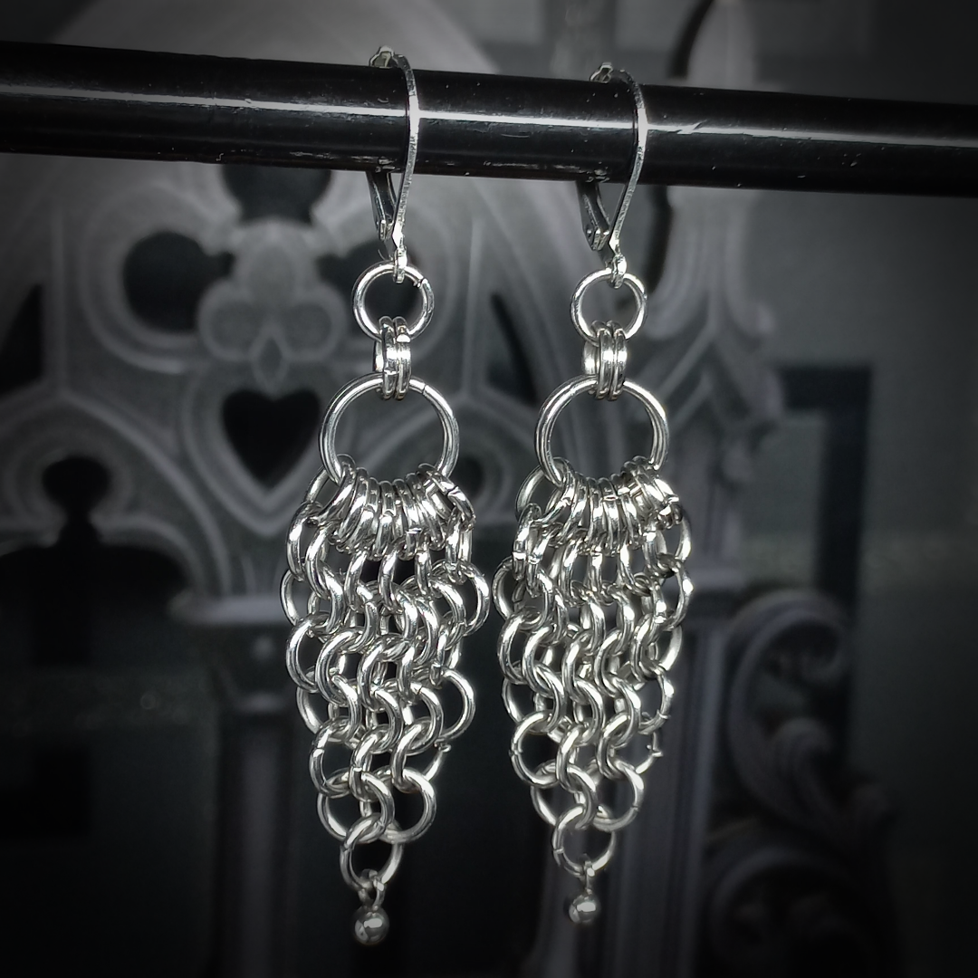 Boucles d’Oreilles en Cotte de Maille à Perle