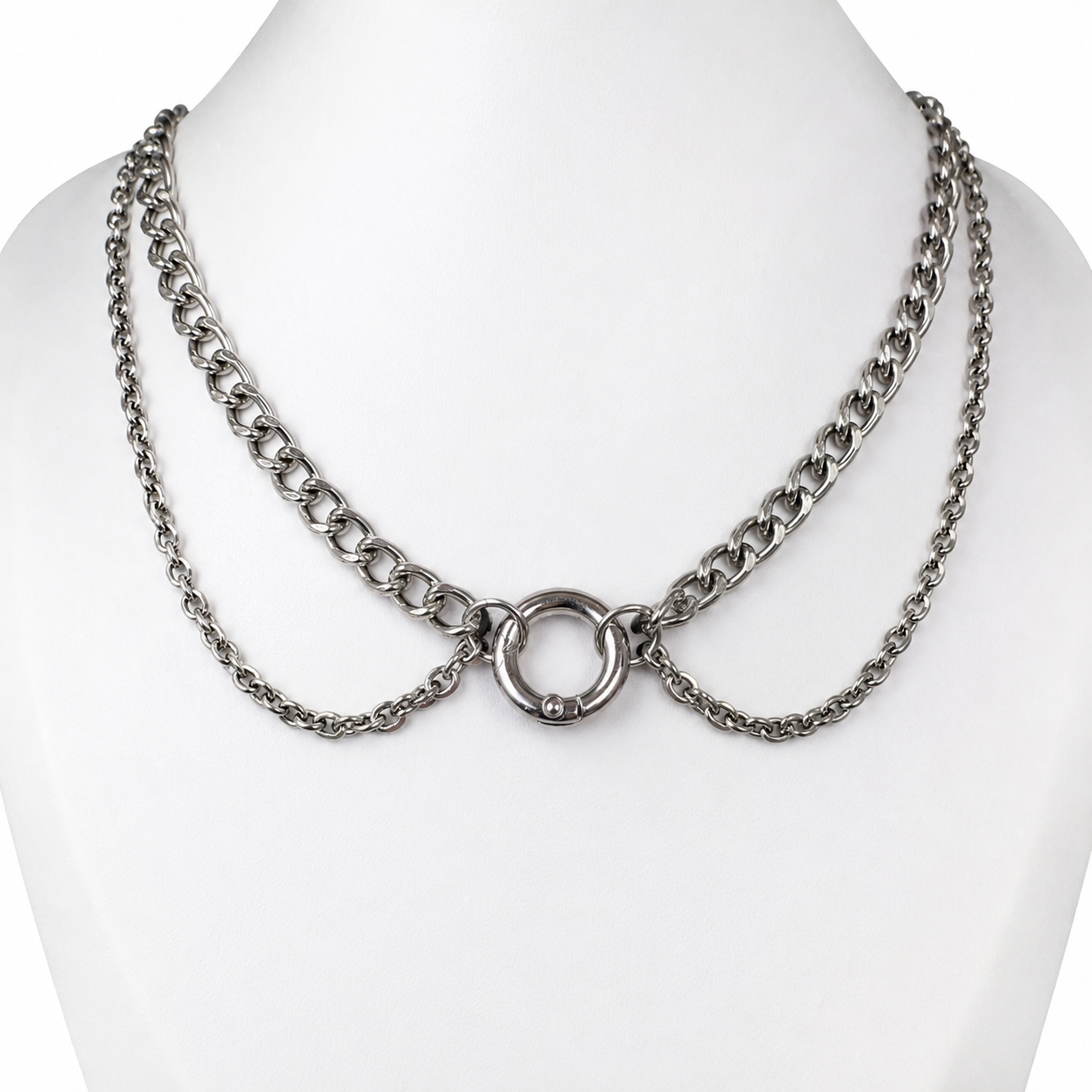 Collier Double Chaîne – Anneau Ouvrant
